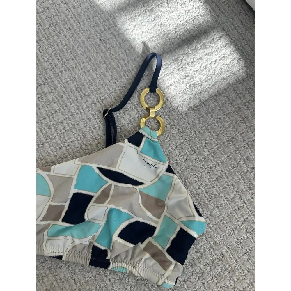 Trina Turk Disco Deco Ring Bralette Top & Tie Bottom Swimsuit Bikini Set
